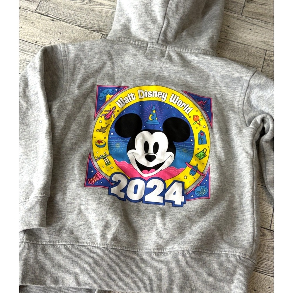 Disney Kids Unisex 2024 Walt Disney World Full Zip Jacket Hoodie Gray Size 2T